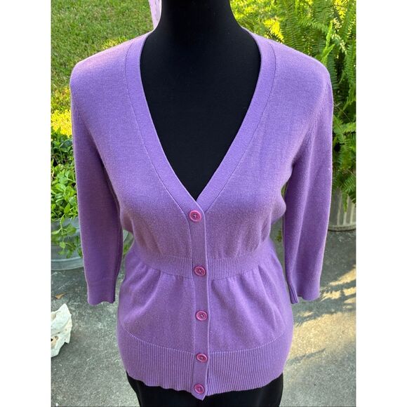 Ann Taylor SZ S Lilac Purple Wool Blend Button Down Cardigan Sweater - Picture 4 of 6